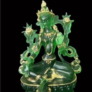 Green Tara Goddess Buddhists Figurine Green Resin and Gold Decorative meditation